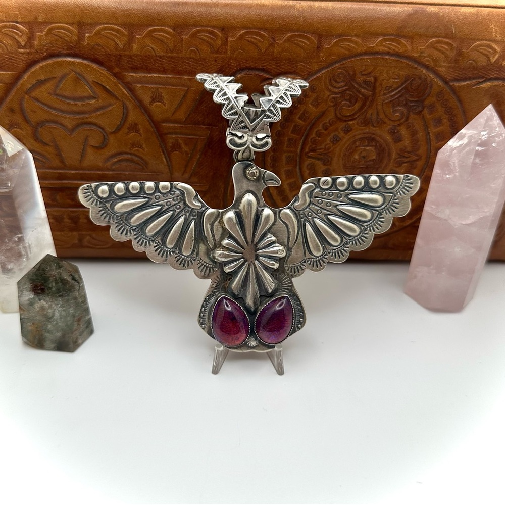 Sterling silver Thunderbird Pendant dragons breath opal Navajo Native American
